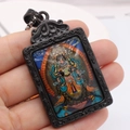Zodiac guardian buddha pendant necklace with black vintage frame and steel bead chain - Peking Opera Mask Pendant Only (Without Chain)