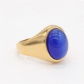 Chevalière pour homme en acier titane doré avec pierre œil-de-chat bleue ovale - Or Pierre Bleue
