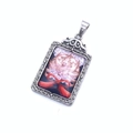 Silver retro rectangular pendant necklace with Nine-Tailed Fox and cherry blossoms - Steel Nine-tailed Fox Pendant Only (Without Chain)