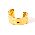 Polished 18k gold plated open cuff bracelet with irregular textured hammered finish - Coarse Hammered Texture (szkk098g)