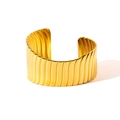 Poliertes 18k vergoldetes Edelstahl-Armband breit mit welliger Oberflächenstruktur - Vertikale Wellen (szkk100g) / Gold