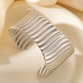 Silver wide cuff bracelet with a unique wavy textured surface and an open design - Vertical Wave Texture (szkk100s)