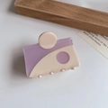 Detail of square acetate hair claw clip featuring lavender and beige yin yang color block - Purple White / 5cm