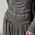 Adjustable gold starfish metal waist chain with sparkling rhinestones for dresses - Gold Starfish Metal Waist Chain K0385a