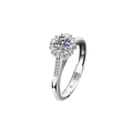 Moissanit Ring aus 925 Silber mit Blumen-Halo-Fassung und verstellbarer offener Schiene - Ewige Liebe Damenring (Platinsilber)