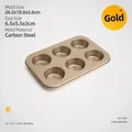 Molde para 6 muffins de acero al carbono dorado con revestimiento antiadherente de horno - Molde para 6 Muffins Dorado
