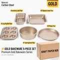 Golden 5-piece non-stick carbon steel baking set with muffin pan and pizza tray - Golden Baking Set (5 Pieces Box Included)