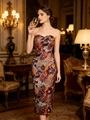 Elegant strapless sequin maxi dress featuring colorful floral embroidery and a slim fit - As Shown