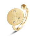 Anillo zodiaco de plata S925 dorada con textura cepillada y detalles de circonita blanca - Abierto Ajustable / Escorpio (Citrina Natural)
