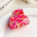 Pink marble texture acetate hair claw clip with colorful oil painting pattern for women - Rose Pink