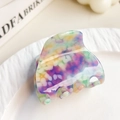 Korean acetate hair claw clip with purple and blue oil painting marble texture - Green Purple