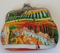Vintage kiss-lock coin purse with vibrant landscape oil painting and metal frame - 3003-8# Village