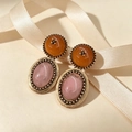 2604015 Orange-pink Color-blocked Geometric Earrings
