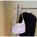 Detail of lavender hobo shoulder bag with pearl chain pendant on a silver hanger - Purple With Pendant