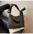Sac fourre-tout à carreaux noir et blanc pour femme avec large nœud sur la bandoulière - Noir