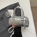 Silver metallic bowling bag with top handles and adjustable strap in boston style - Silver No Pendant