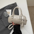 Chic cream white bowling bag with silver hardware and adjustable shoulder strap - Rice White (No Pendant)