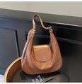 Vintage brown leather hobo bag with moon saddle shape and silver stud details - Brown