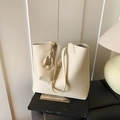 Creamy white large capacity shoulder tote bag in pebbled leather with small pouch - White