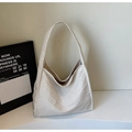 Minimalistische beige geruite canvas draagtas met ruim hobo-ontwerp voor dames - Broken Wit