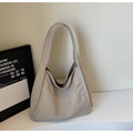 Minimalistische beige en wit geruite canvas draagtas met brede schouderbanden - Khaki