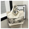 Nieuwe Chinese stijl canvas draagtas met bamboe print in een elegante gebroken wit - Wit