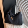 Large capacity dark grey tote bag with wide shoulder strap and gold hardware rings - Black
