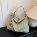 Sage green pleated tote bag with large capacity and stylish knotted wide shoulder strap - Green