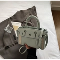 Mint green Kelly bag with litchi grain leather and canvas拼接, stylish crossbody style - Bean Green
