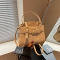 Chique beige handtas van leer met litchi patroon en gouden hardware voor dames - Broken Wit
