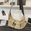 Khaki messenger bag with multiple zipper pockets and adjustable wide shoulder strap - Khaki
