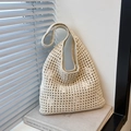 Chic cream white crochet hollow out bucket bag with woven wavy patterns for summer - Off White