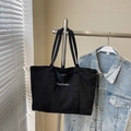 Minimalist black canvas tote bag with TaoCaitu embroidery and large capacity for women - Black without Pendant