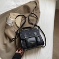 Black vintage leather backpack featuring reindeer floral pattern and gold metal buckles - Black without Pendant