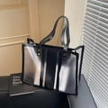 Transparent frosted tote bag with black stripes and PVC trim for modern women - Translucent