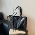 Transparent black PVC tote bag with PU leather straps and silver metal rivets - Brown