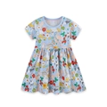 Abito estivo azzurro da bambina con stampe colorate di animali e fiori vivaci - 3Y(100cm) / Azzurro Stampa Animata
