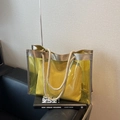 Transparent yellow PVC tote bag with inner canvas pouch and soft cotton rope handles - Yellow