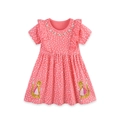 Pink polka dot short sleeve girls dress with floral embroidery and ruffle sleeves - 6Y (120cm) / Leopard Tassel Dress (1708) / Pink Polka Dot