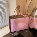 Pink transparent PVC tote bag with rope handles and inner pouch in variant view - Pink