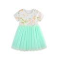Girls summer dress with white floral print top and pleated mint green mesh skirt - 2Y(90cm) / Floral Pattern Mint Green Splicing (1713)