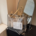 Transparent PVC tote bag with champagne gold trim and removable beige canvas inner pouch - Khaki