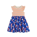 Abito a righe bambina con volant arancioni e gonna blu con stampa gatto cartone - 1702 / 2Y(90cm)