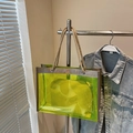 Neon green transparent PVC tote bag with matching inner pouch and woven handles - Green