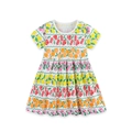 Girls' cotton short sleeve dress featuring colorful fruit prints on a white background - 2Y(90cm) / Fruit Print Style (1714)