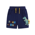 Pantaloncini blu navy in cotone per bambini con dinosauro ricamato e laccio giallo - 2Y / Blu navy