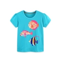 Lake blue girls short sleeve T-shirt with cute colorful tropical fish print detail - Lake Blue (Fish Pattern) / 2Y(90cm)
