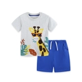 Ensemble d'été enfant avec t-shirt girafe gris et short bleu à cordon - 2Y (Hauteur 90cm) / Gris Clair et Bleu