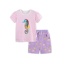 Completo estivo da bambina con top cavalluccio marino e pantaloncini viola arcobaleno - Set Rosa con Stampa Hippocampo (5538+3109) / 2Y(90cm)