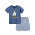 Ensemble d'été garçon avec T-shirt imprimé voilier bleu et short à rayures chic - 2Y(90cm) / Style de Motif de Bateau de Voile Bleu (2329)
